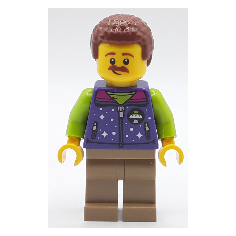 Homme, veste violet foncé, vert citron alien chapeau (Man, Dark Purple Jacket, Lime Alien Hat)