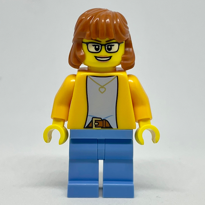 Femme, torse orange clair lumineux, jambes bleues moyennes, longs cheveux orange foncé (Woman, Bright Light Orange Torso, Medium Blue Legs, Long Dark Orange Hair)
