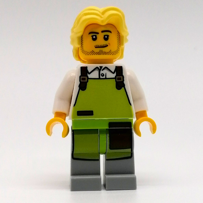 Homme, tablier de vert citron, cheveux jaune clair vif (Man, Lime Apron, Bright Light Yellow Hair)