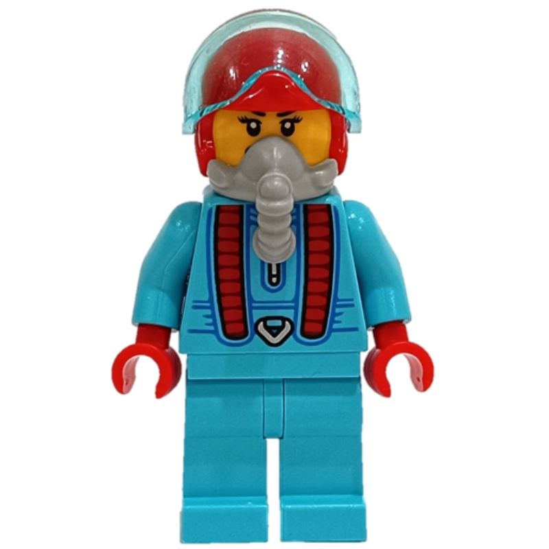 Cascadeur, combinaison azur moyen, casque rouge (Stunt Rider, Medium Azure Jumpsuit, Red Helmet)