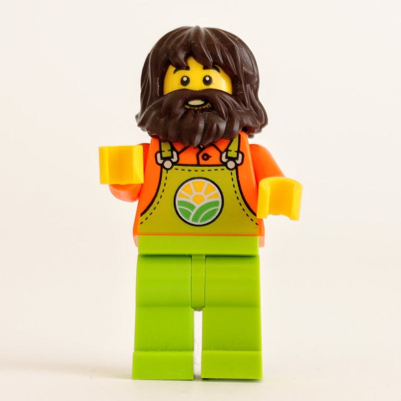 Fermier, homme, salopette vert citron, cheveux brun foncé et barbe (Farmer, Man, Lime Overalls, Dark Brown Hair and Beard)