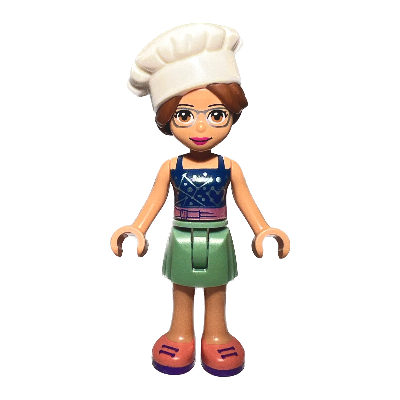 Olivia — haut bleu foncé, jupe vert sable, chapeau de chef (Olivia - Dark Blue Top, Sand Green Skirt, Chef's Hat)