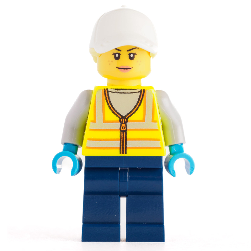 Femme, gilet de sécurité jaune vif, casquette blanche (Woman, Vibrant Yellow Safety Vest, White Cap)