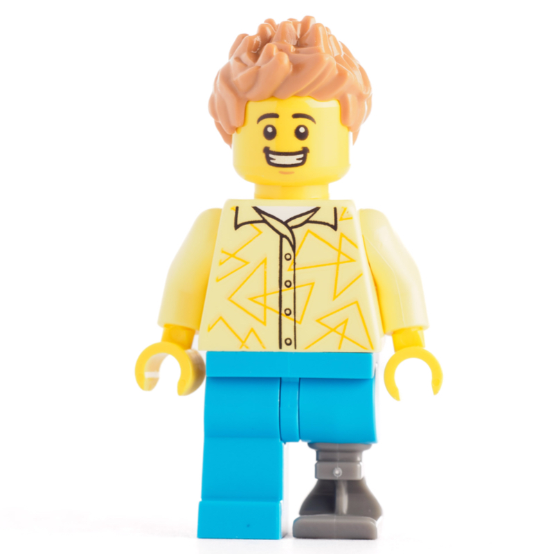 Homme, chemise jaune clair vif, jambe prothétique (Man, Bright Light Yellow Shirt, Prosthetic Leg)