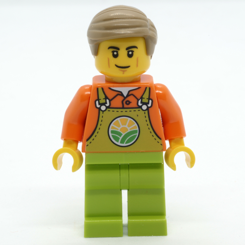 Fermier, salopette vert citron, cheveux beige foncé (Farmer, Lime Overalls, Dark Tan Hair)