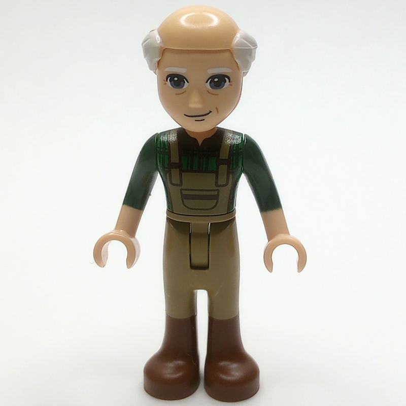 Marcel - chemise vert foncé, salopette beige foncé, tête chauve (Marcel - Dark Green Shirt, Dark Tan Overall, Bald Head)