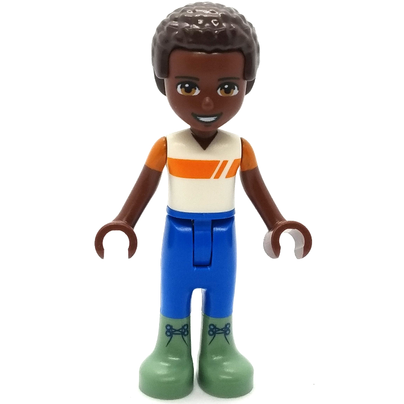 Elijah - chemise blanche/orange, pantalon bleu, cheveux brun foncé (Elijah - White/Orange Shirt, Blue Pants, Dark Brown Hair)