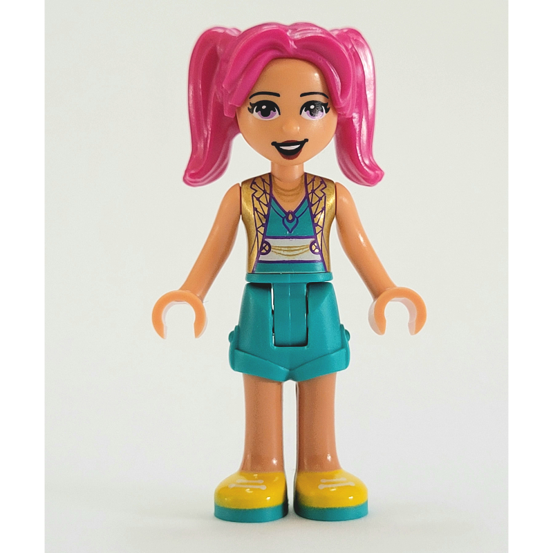 Camila - veste dorée, jupe turquoise foncé, cheveux magenta (Camila - Gold Jacket, Dark Turquoise Skirt, Magenta Hair)