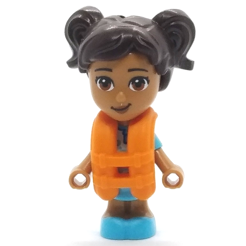 Maya - robe azur moyen, cheveux brun foncé, gilet de sauvetage (Maya - Medium Azure Dress, Dark Brown Hair, Lifejacket)