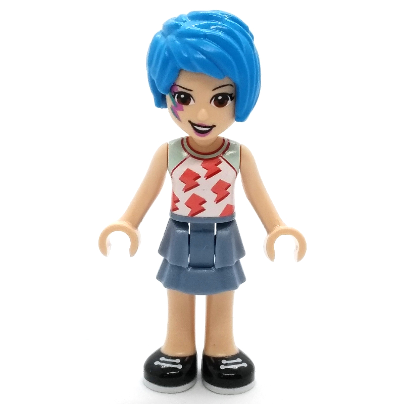 Evelyn — haut blanc, jupe bleu sable, cheveux azur foncé, peinture pour le visage (Evelyn - White Top, Sand Blue Skirt, Dark Azure Hair, Face Paint)