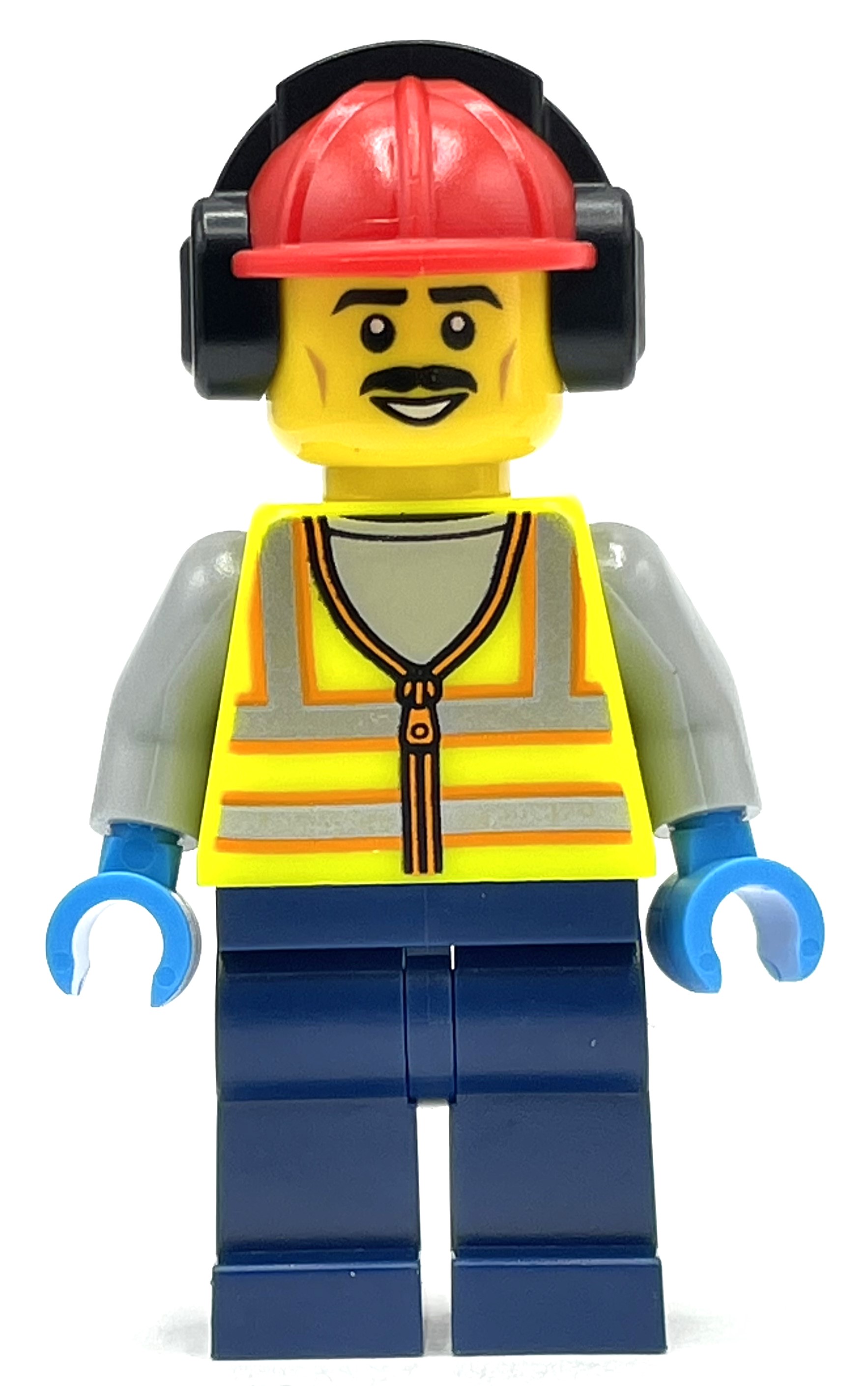 Gilet de sécurité jaune vif, jambes bleu foncé, chapeau rouge (Vibrant Yellow Safety Vest, Dark Blue Legs, Red Hat)