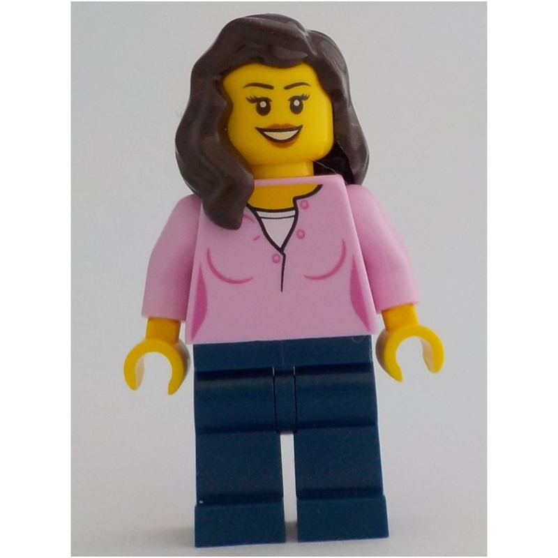 Torse rose vif, jambes bleu foncé, cheveux brun foncé (Bright Pink Torso, Dark Blue Legs, Dark Brown Hair)