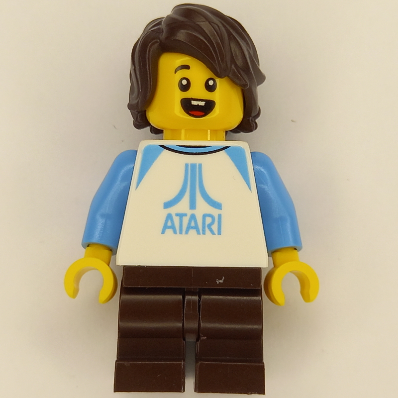 Enfant - torse blanc atari, jambes brun foncé, cheveux brun foncé (Kid - White Atari Torso, Dark Brown Legs, Dark Brown Hair)
