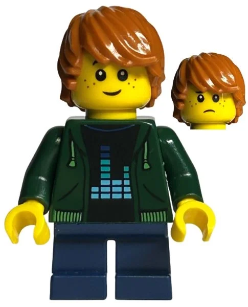 Kid - torse vert foncé, jambes bleu foncé, cheveux orange foncé (Kid - Dark Green Torso, Dark Blue Legs, Dark Orange Hair)