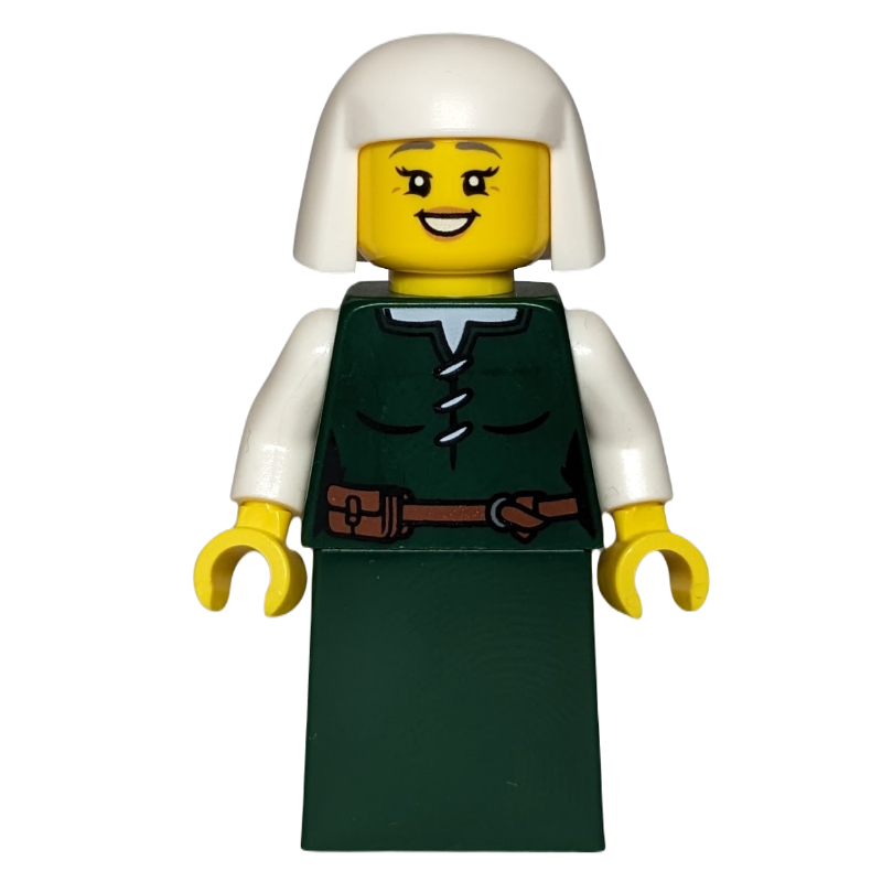 Femme de château, robe vert foncé, coiffe blanche (Castle Woman, Dark Green Dress, White Headdress)