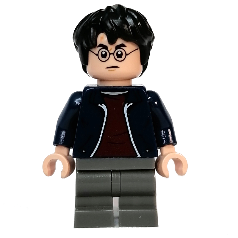 Harry Potter, veste bleu foncé avec fermeture éclair, jambes gris bleuté foncé moyen (Harry Potter, Dark Blue Jacket with Zipper, Medium Dark Bluish Gray Legs)