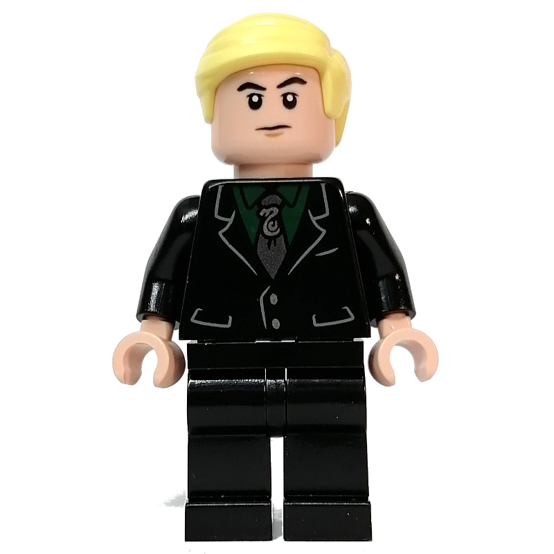Drago Malefoy, veste noire, chemise vert foncé, jambes noires (Draco Malfoy, Black Jacket, Dark Green Shirt, Black Legs)