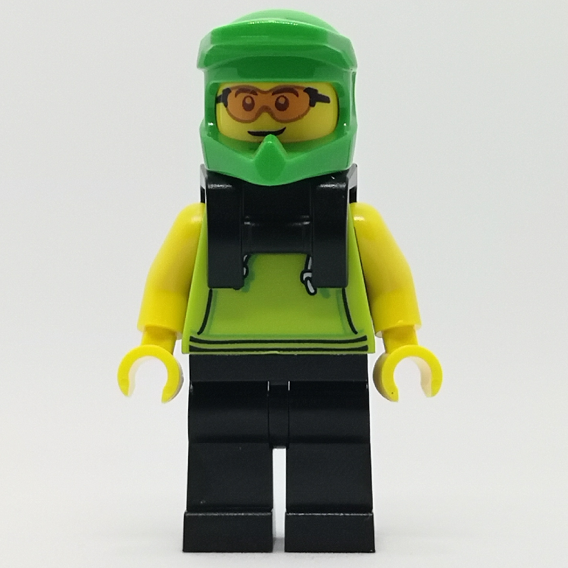 Torse de vert citron, jambes noires, casque de vert citron, support de cou (Lime Torso, Black Legs, Lime Helmet, Neck Bracket)