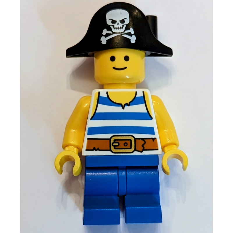 Jambes moyennes bleues, torse blanc, chapeau de pirate noir (Blue Medium Legs, White Torso, Black Pirate Hat)