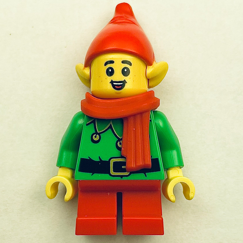 Elf - torse vert vif, jambes rouges, chapeau rouge, écharpe rouge (Elf - Bright Green Torso, Red Legs, Red Hat, Red Scarf)
