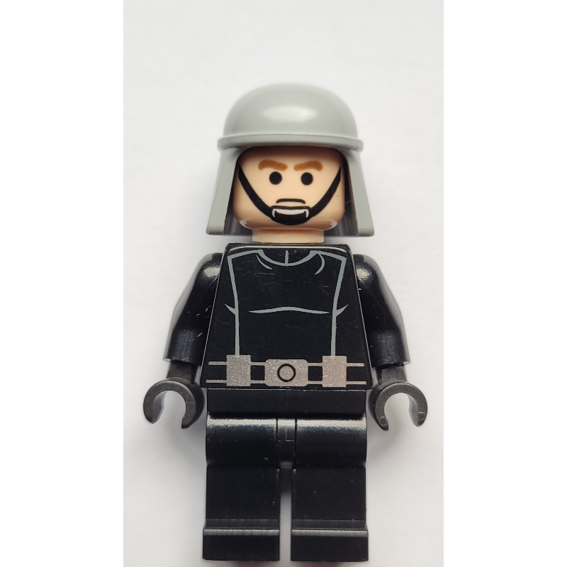 Mort star trooper / imperial trooper, sourcils bruns, yeux noirs, casque gris bleuté clair (Death Star Trooper / Imperial Trooper, Brown Eyebrows, Black Eyes, Light Bluish Grey Helmet)