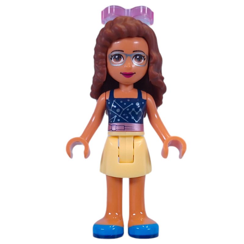 Olivia — haut bleu foncé, jupe jaune clair vif, lunettes (Olivia - Dark Blue Top, Bright Light Yellow Skirt, Glasses)