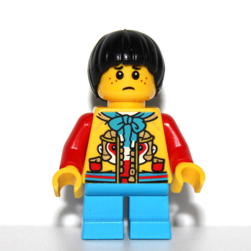 Enfant - torse jaune, jambes azur foncé, cheveux noirs (Kid - Yellow Torso, Dark Azure Legs, Black Hair)