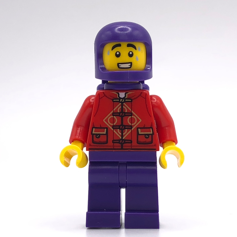 Costume de l'espace, torse rouge, jambes violet foncé, casque, réservoirs d'air (Space Costume, Red Torso, Dark Purple Legs, Helmet, Air Tanks)