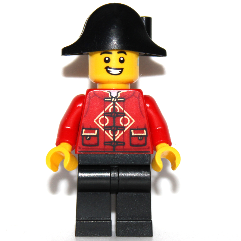 Torse rouge, jambes noires, bicorne noire, aide auditive (Red Torso, Black Legs, Black Bicorne, Hearing Aid)