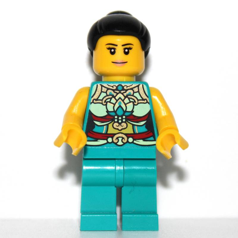 Torse turquoise foncé, décorations chinoises, jambes turquoise foncé, chignon aux cheveux noirs (Dark Turquoise Torso, Chinese Decorations, Dark Turquoise Legs, Black Hair Bun)