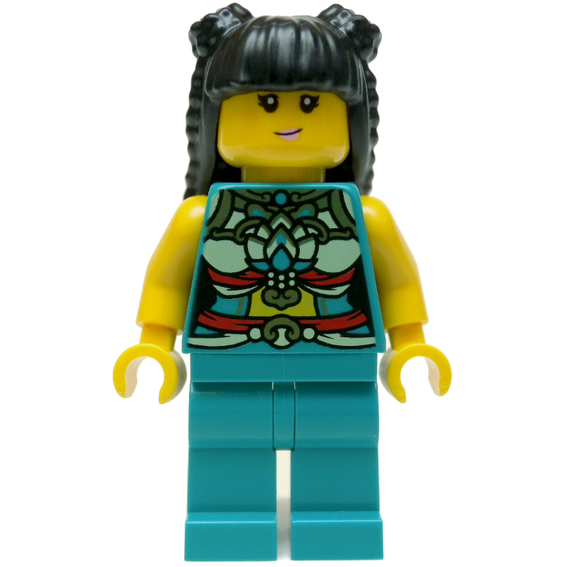 Torse turquoise foncé, décorations chinoises, jambes turquoise foncé, cheveux noirs longs (Dark Turquoise Torso, Chinese Decorations, Dark Turquoise Legs, Black Hair Long)