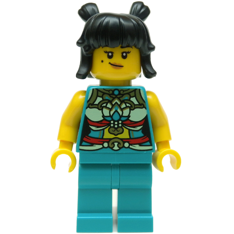 Torse turquoise foncé, Décorations chinoises, jambes turquoise foncé, Cheveux noirs 2 Bunds (Dark Turquoise Torso, Chinese Decorations, Dark Turquoise Legs, Black Hair 2 Bunds)