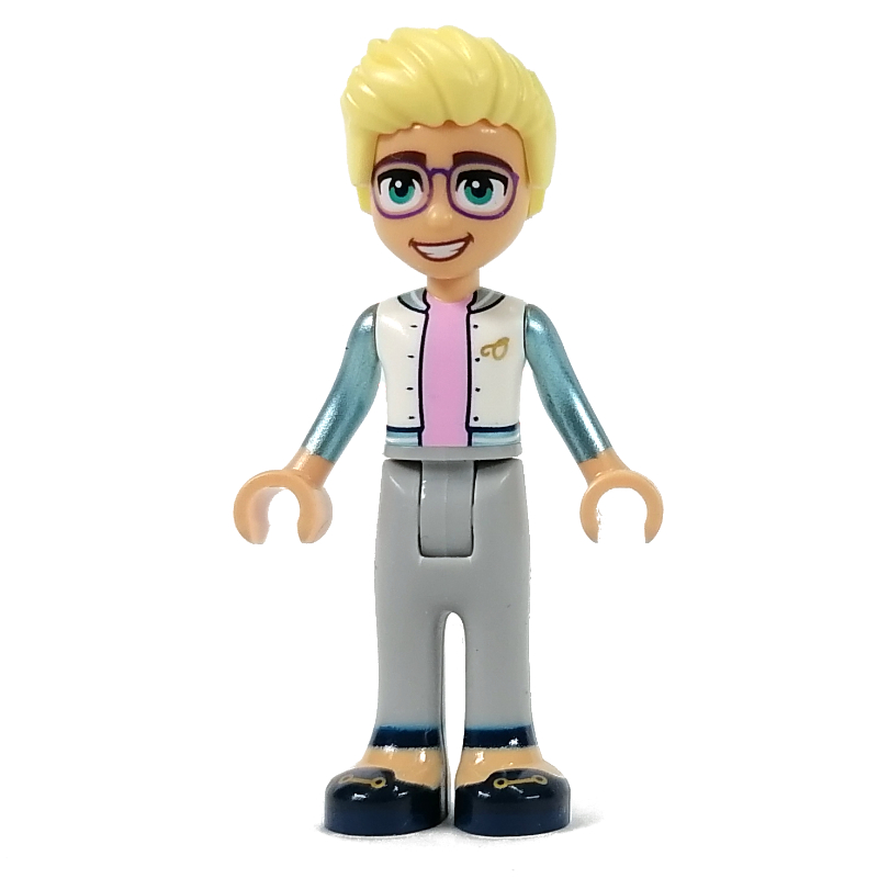 Olly — haut blanc avec bras en métal bleu, pantalon gris bleuté clair (Olly - White Top with Metal Blue Arms, Light Bluish Grey Pants)