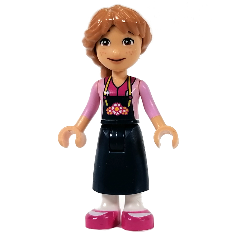 Fiona - chemise rose vif, tablier bleu foncé (Fiona - Bright Pink Shirt, Dark Blue Apron)