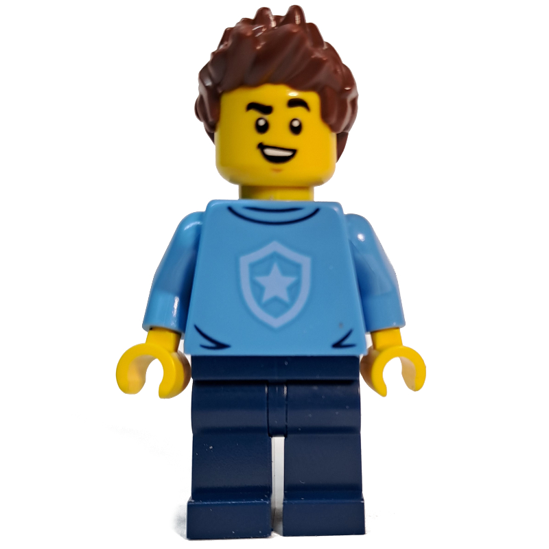 Policier, chandail avec insigne de police, cheveux brun rougeâtre à pointes (Police Officer, Sweater with Police Badge, Spiked Reddish Brown Hair)