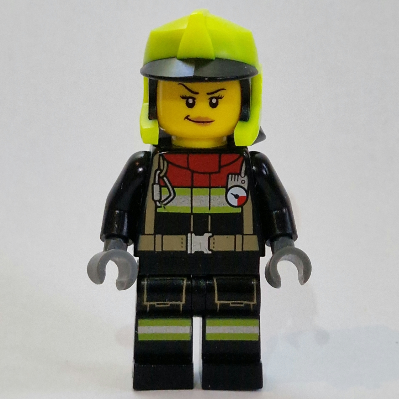Pompier, tenue de pompier noire, casque jaune éclatant (Firefighter, Black Fire Suit, Vibrant Yellow Helmet)