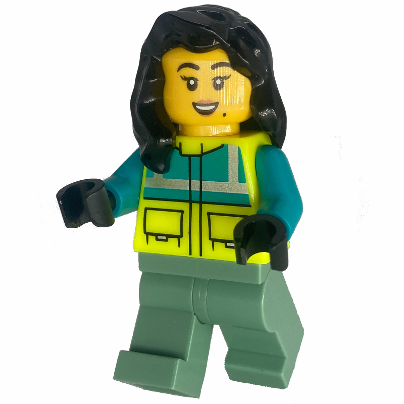 Secouriste, veste de sécurité jaune vif, jambes vert sable (Paramedic, Vibrant Yellow Safety Jacket, Sand Green Legs)