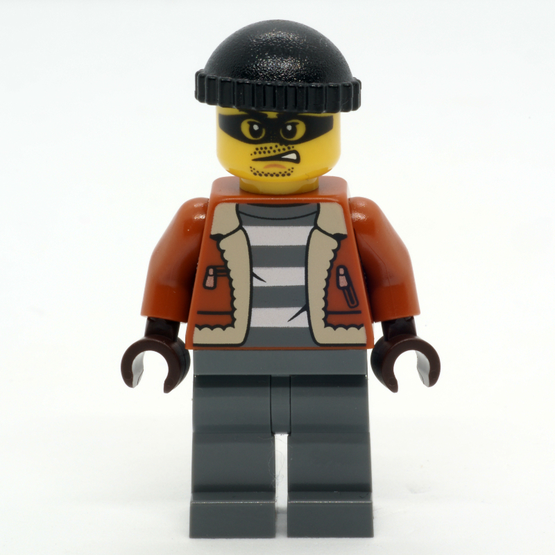 Bandit, veste orange foncé, jambes gris bleuté foncé, bonnet noir (Criminal, Dark Orange Jacket, Dark Bluish Gray Legs, Black Beanie)