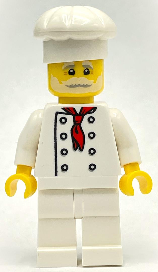 Pizza chef - torse blanc, jambes blanches, chapeau blanc, barbe blanche (Pizza Chef - White Torso, White Legs, White Hat, White Beard)