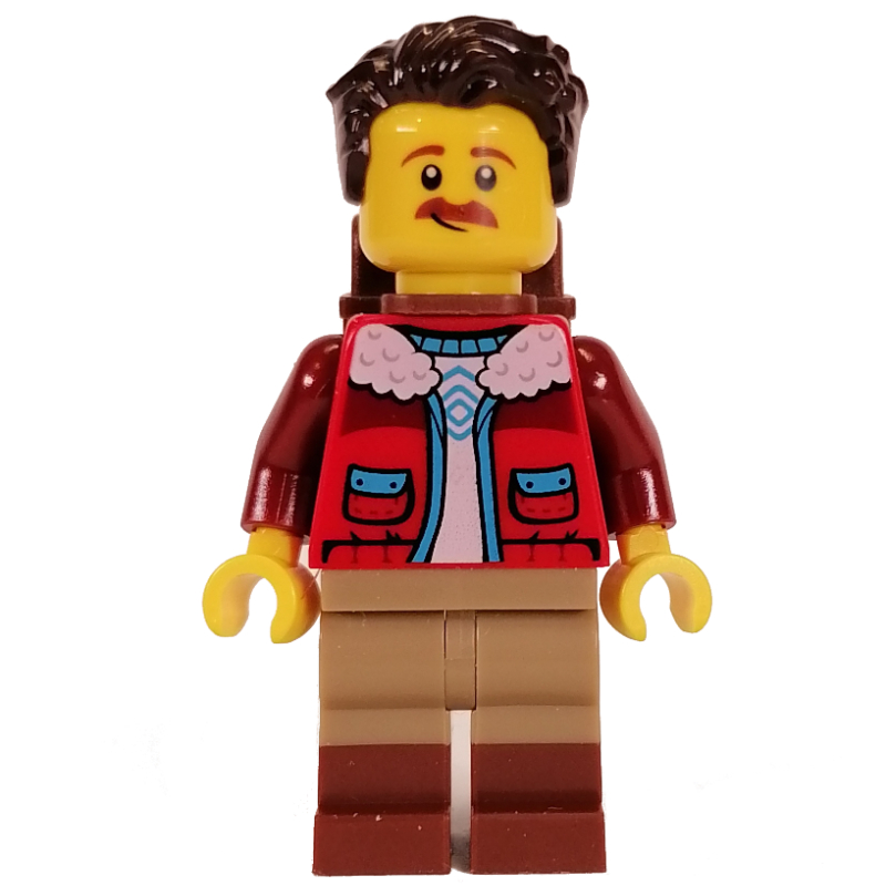 Torse rouge, jambes beige foncé et brun rougeâtre, cheveux brun foncé, sac à dos (Red Torso, Dark Tan/Reddish Brown Legs, Dark Brown Hair, Backpack)