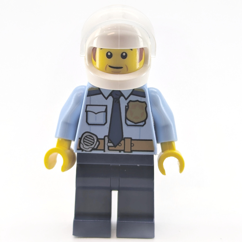 Policier - torse bleu clair vif, jambes bleu foncé, casque blanc (Police Officer - Bright Light Blue Torso, Dark Blue Legs, White Helmet)