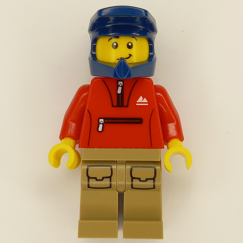 Torse rouge, jambes beige foncé, casque bleu foncé (Red Torso, Dark Tan Legs, Dark Blue Helmet)