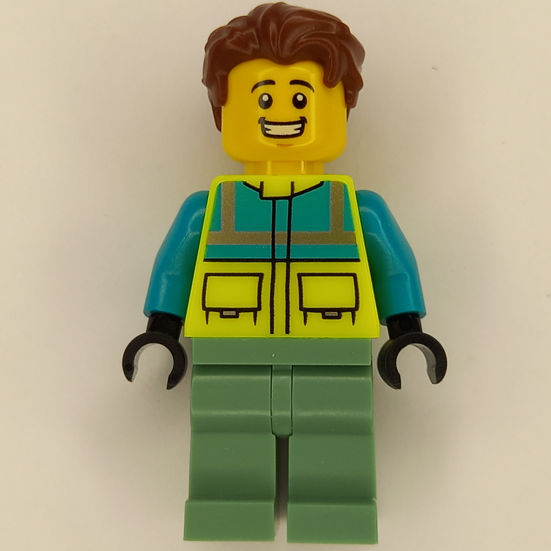 Paramédical - torse jaune vibrant, jambes vert sable, cheveux brun rougeâtre (Paramedic - Vibrant Yellow Torso, Sand Green Legs, Reddish Brown Hair)
