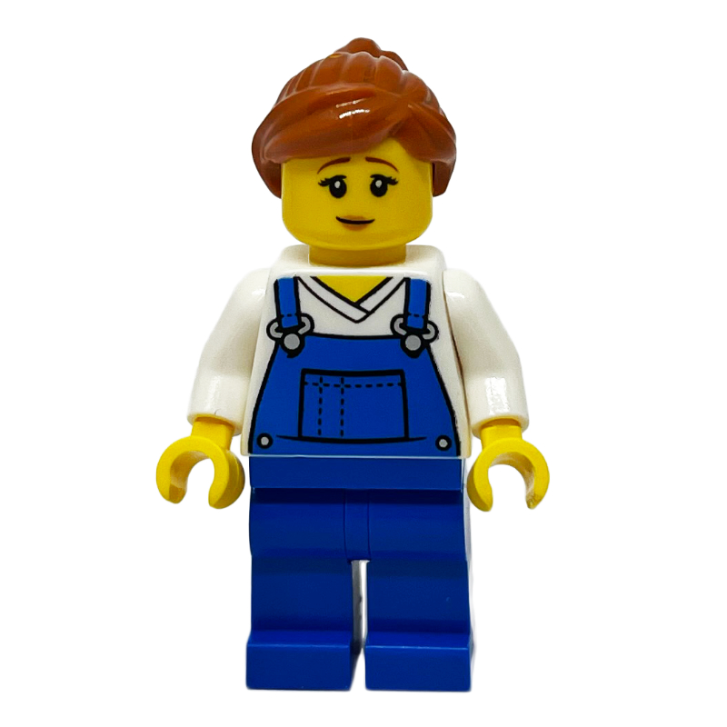 Torse blanc, salopette bleue, cheveux orange foncé (White Torso, Blue Overall, Dark Orange Hair)