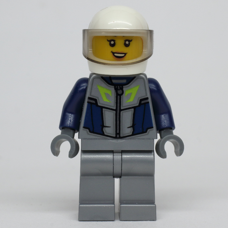 Pilote de course - torse plat argenté, jambes argent mat, casque blanc (Race Driver - Flat Silver Torso, Flat Silver Legs, White Helmet)