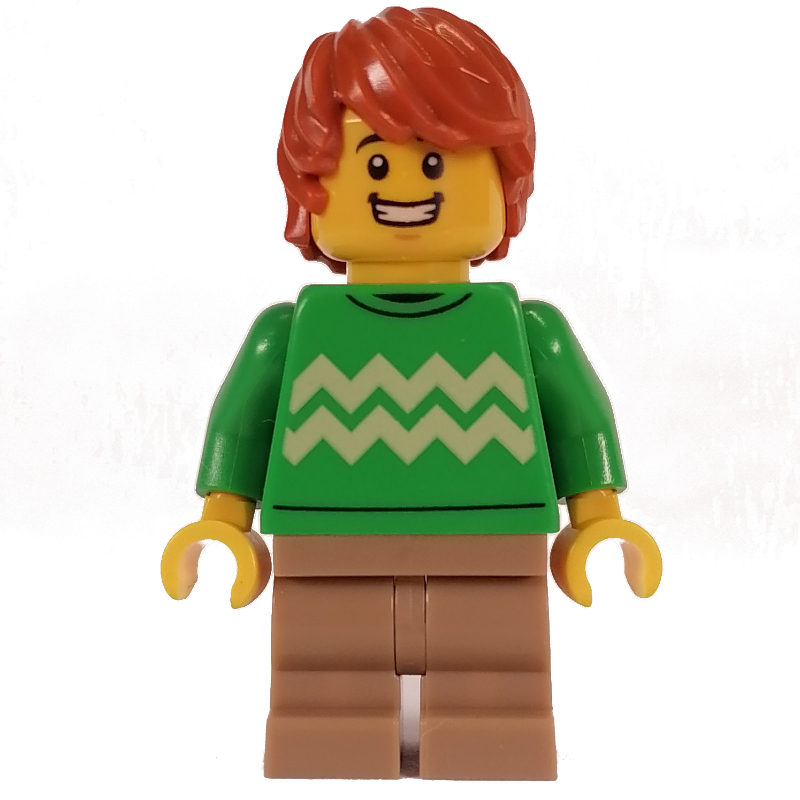Torse vert vif, beige foncé jambes moyennes, cheveux orange foncé (Bright Green Torso, Dark Tan Medium Legs, Dark Orange Hair)