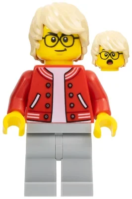 Homme, veste letterman rouge, jambes gris bleuté clair, cheveux beiges (Man, Red Letterman Jacket, Light Bluish Gray Legs, Tan Hair)