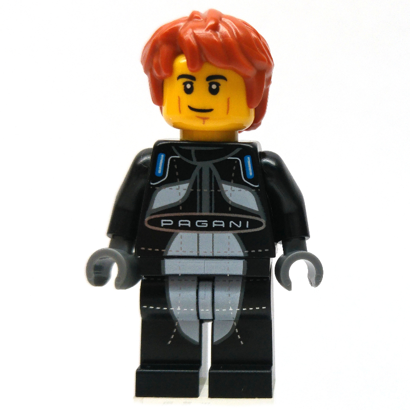 Pilote de course - torse noir, jambes noires, cheveux orange foncé (Race Driver - Black Torso, Black Legs, Dark Orange Hair)