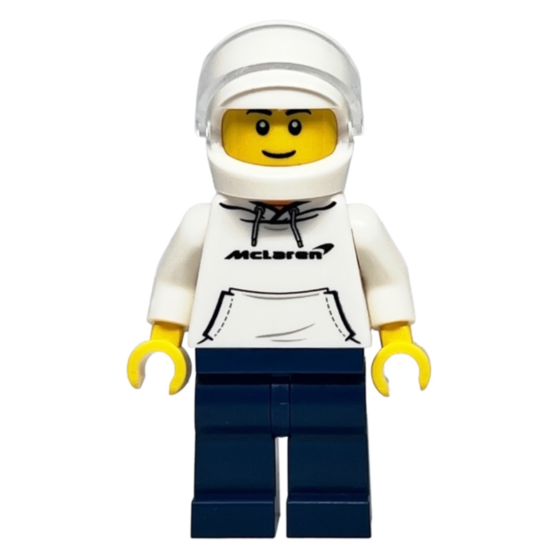 Pilote de course - torse blanc, jambes bleu foncé, casque blanc (Race Driver - White Torso, Dark Blue Legs, White Helmet)