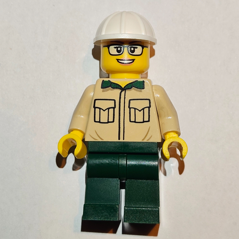 Ingénieur construction / architecte - torse beige, jambes vert foncé, casque blanc (Construction Engineer / Architect - Tan Torso, Dark Green Legs, White Helmet)